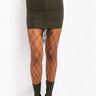 Front View Combating Feelings Stretch Lace Up Mini Skirt in Olive