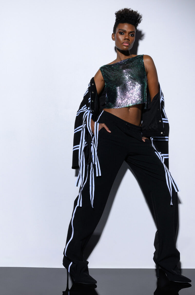 Side View Come My Way High Shine Chainmail Tank Top