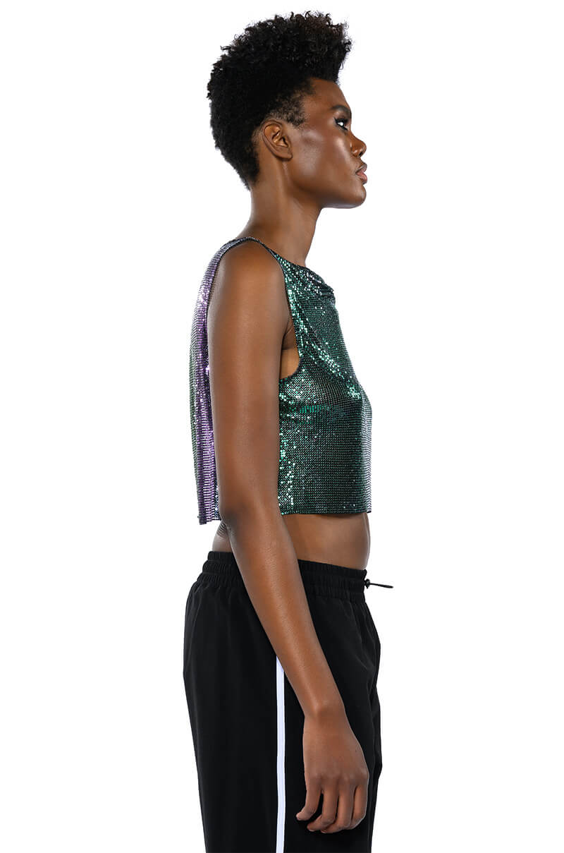 Extra View Come My Way High Shine Chainmail Tank Top