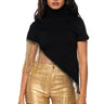 Front View Come Thru Asymmetrical Rhinestone Fringe Turtleneck Top