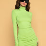 Front View  Come To Life Long Sleeve Turtleneck Mini Dress in Green