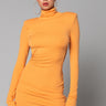 Front View  Come To Life Long Sleeve Turtleneck Mini Dress in Orange