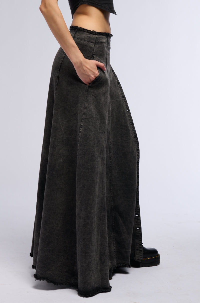 Detail View Come To Me Denim Maxi Skirt