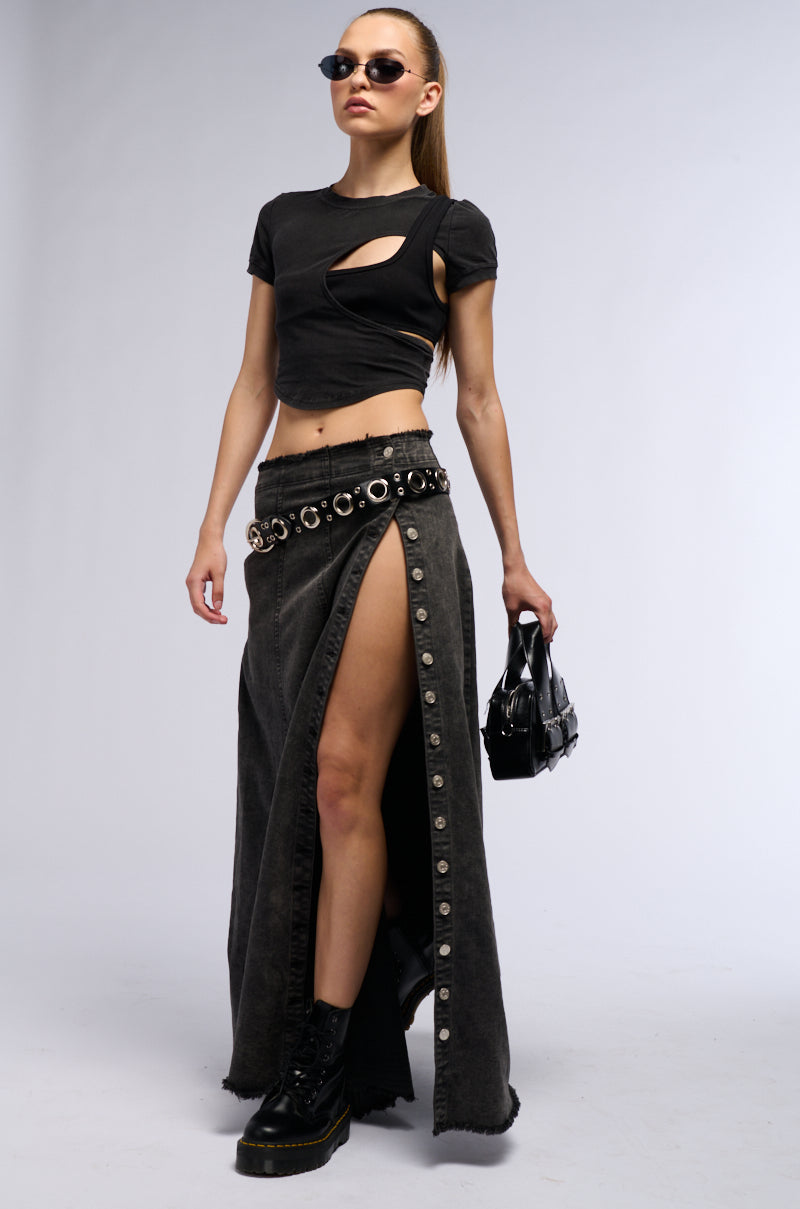 Extra View Come To Me Denim Maxi Skirt