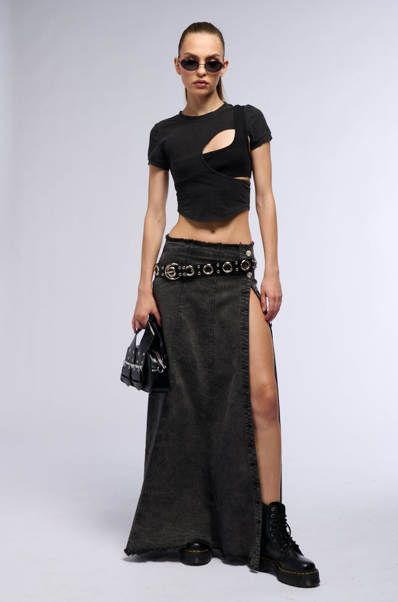 Extra View Come To Me Denim Maxi Skirt