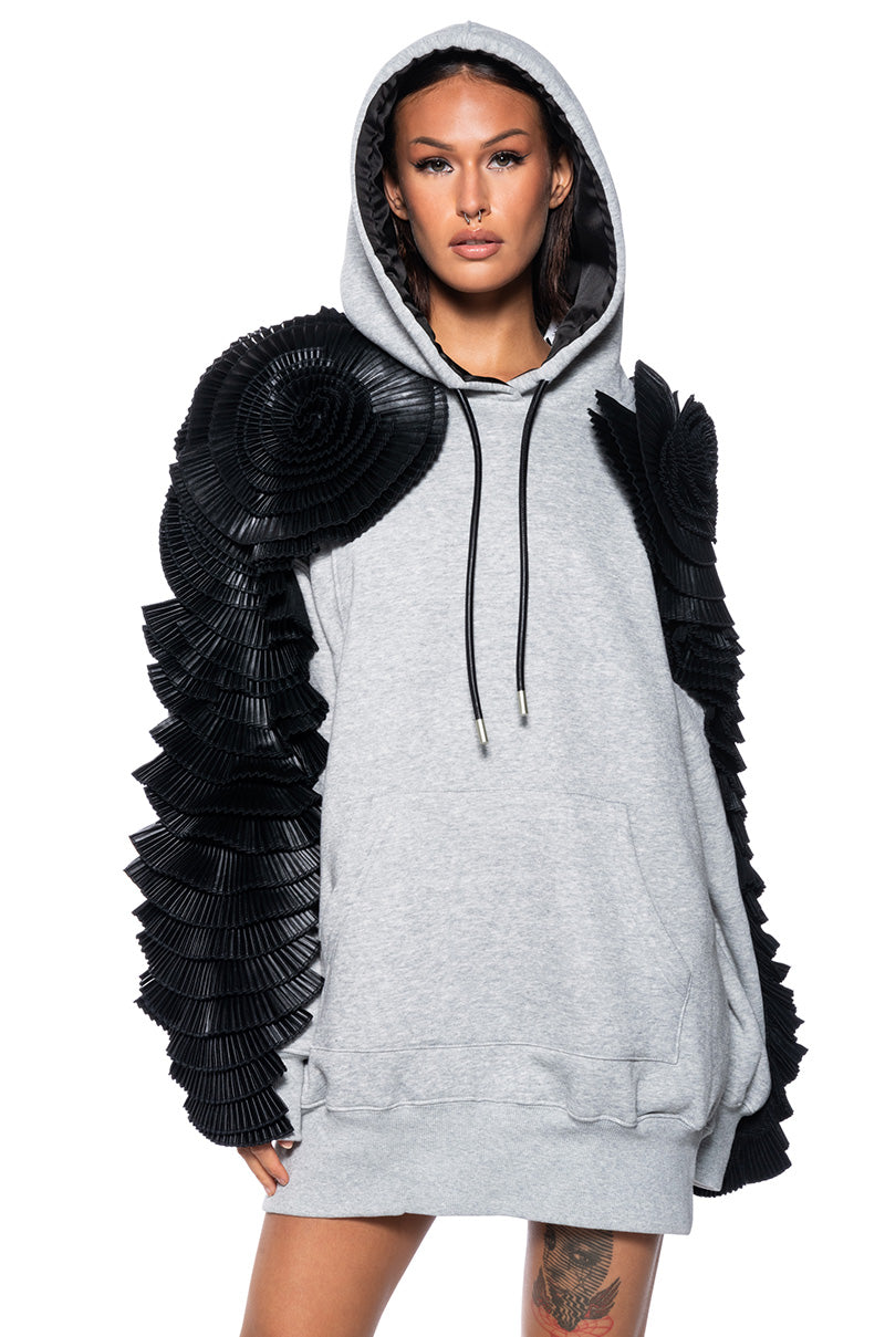 Front View Comfy Cozy Ruffle Sleeve Sweatshirt Dress