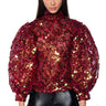 Front View Confetti Long Sleeve Mock Neck Blouse In Red