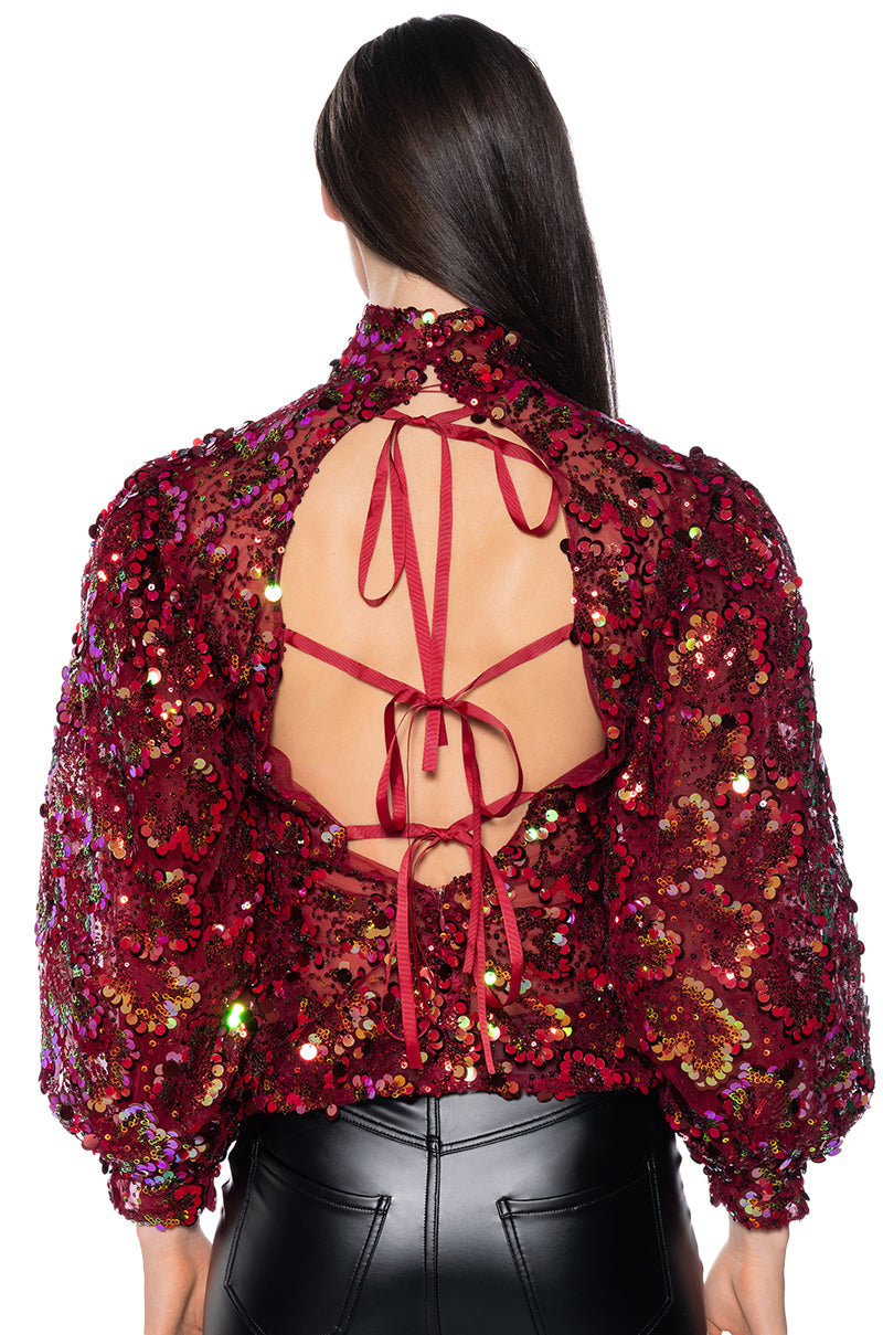 Full View Confetti Long Sleeve Mock Neck Blouse In Red