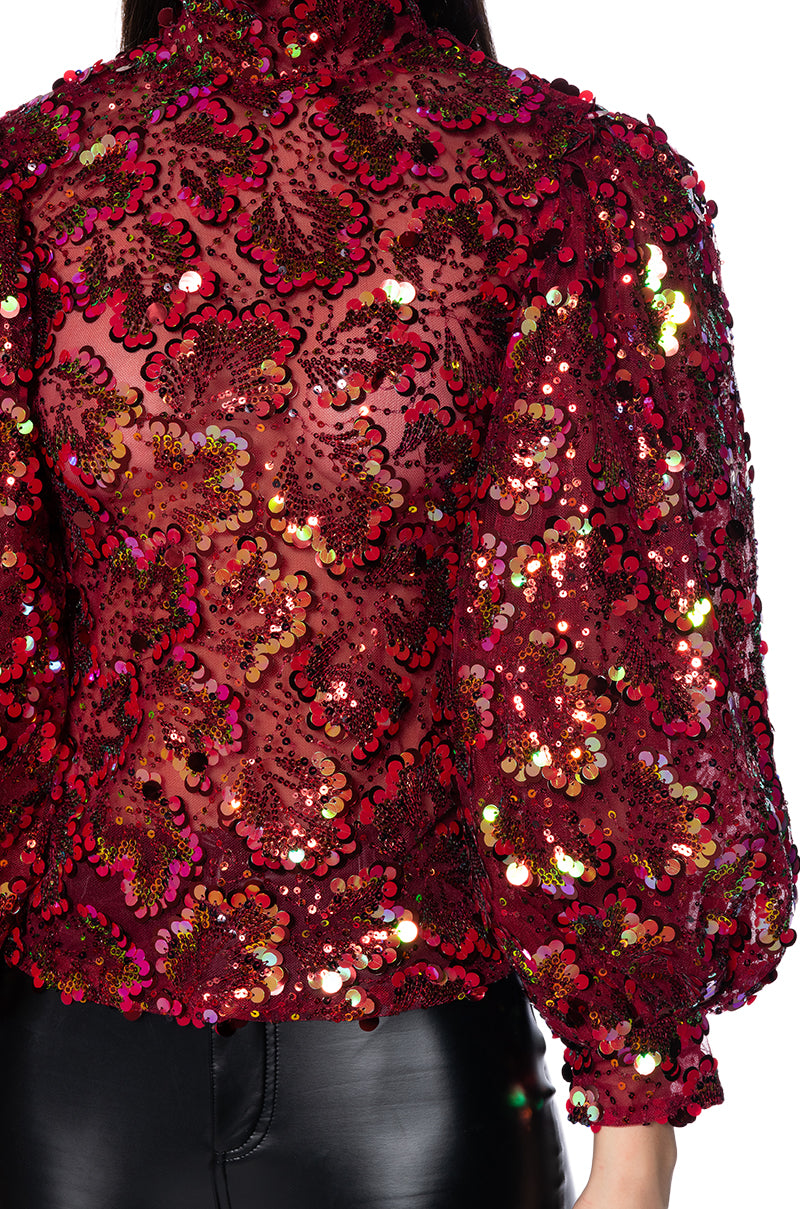 Extra View Confetti Long Sleeve Mock Neck Blouse In Red