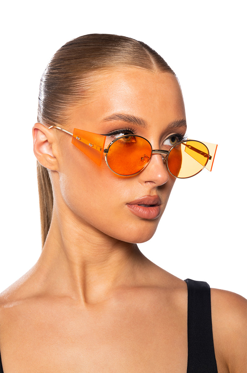 Side View Contemporary Art Sunnies In Orange view 3