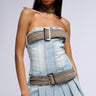 Front View Cool Girl Club Belted Denim Mini Dress