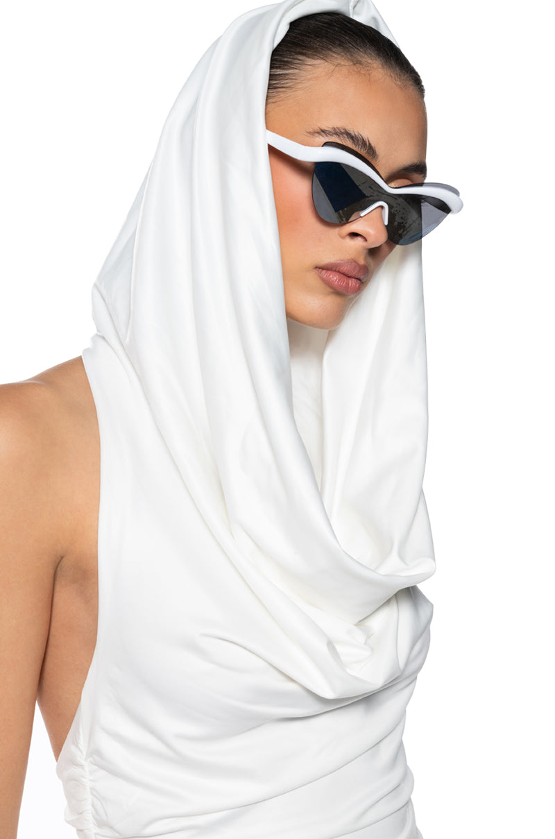 Extra View Cool Girl Hooded Mini Dress In White 8