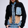 Front View Cool Girl Knit Denim Cropped Sweater