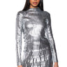 Front View Cool Girl Metallic Knit Mini Dress