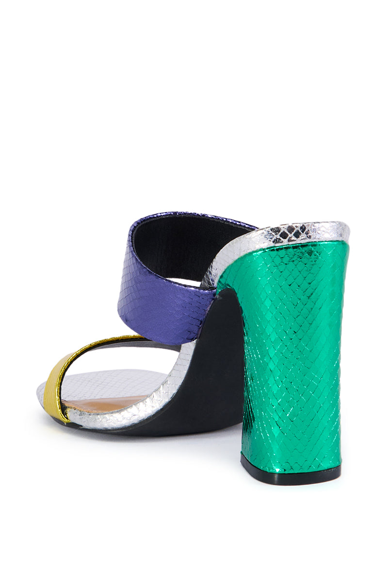 Detail View Cora Multi Metallic Snake Skin Sandal