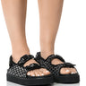 Front View Corta Embellished Flat Sandal In Black
