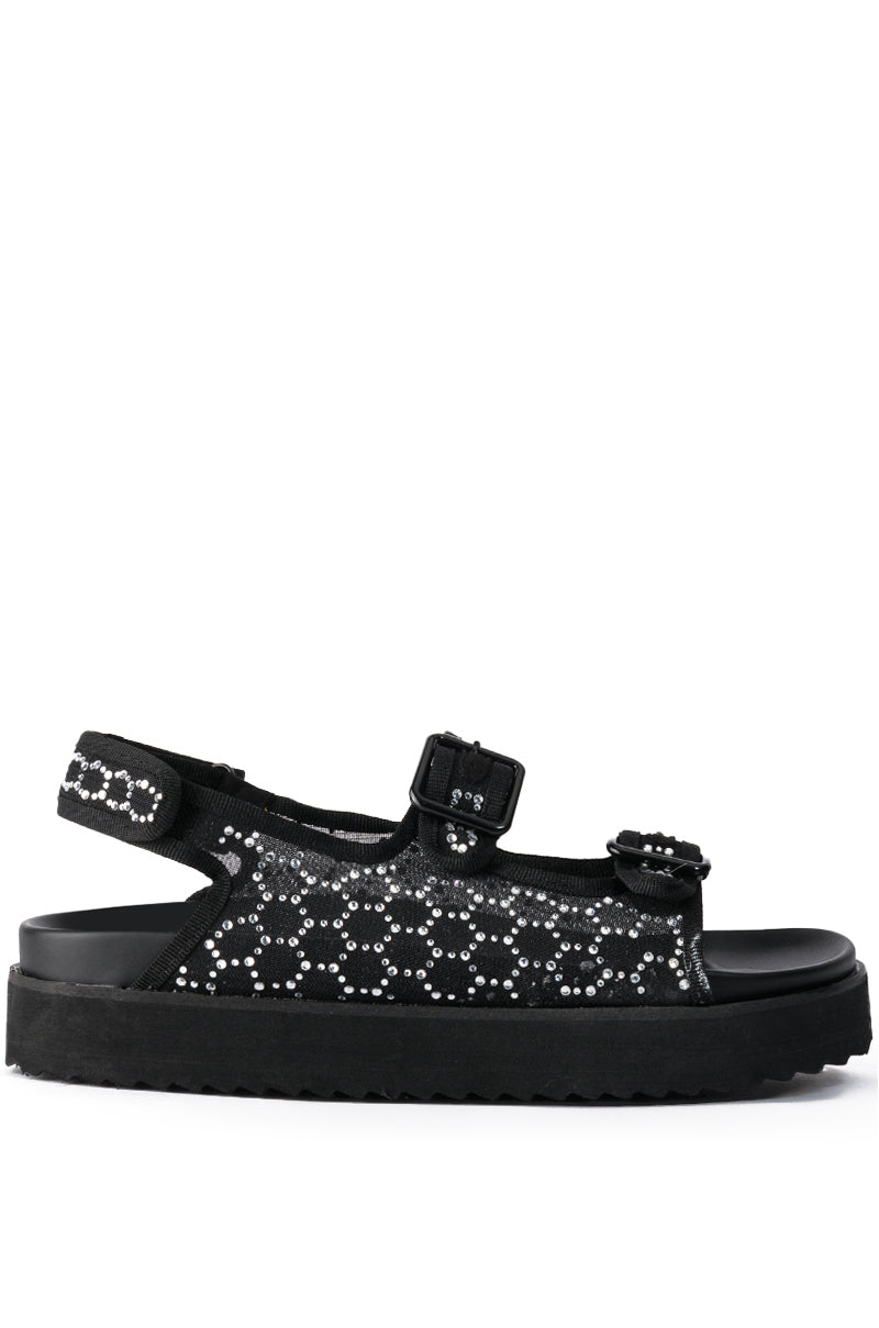 Side View Corta Embellished Flat Sandal In Black
