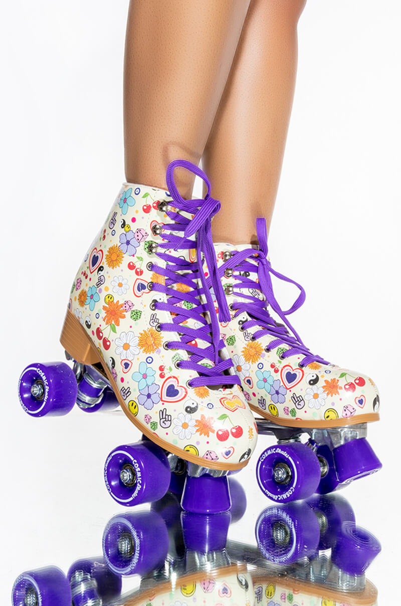 COSMIC SKATES FUNKY FLORAL PRINT ROLLER SKATES view 0