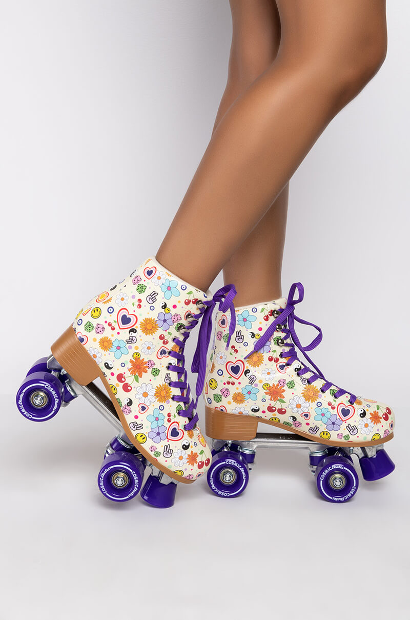 Back View Cosmic Skates Funky Floral Print Roller Skates