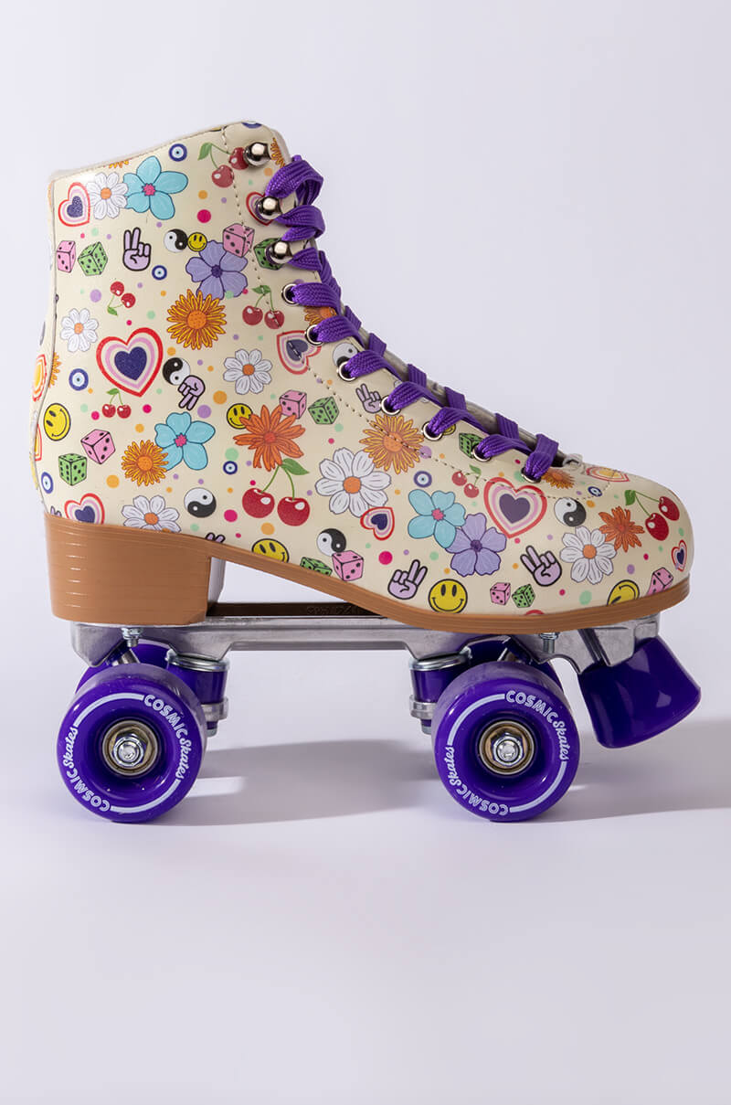 Detail View Cosmic Skates Funky Floral Print Roller Skates