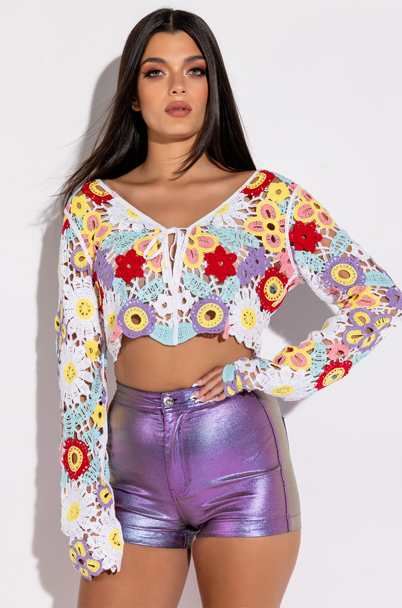 Back View Cosmic Vibes Coated Metallic Short