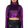 Front View Cosmo Metallic Coated Crop Turtleneck Sweater