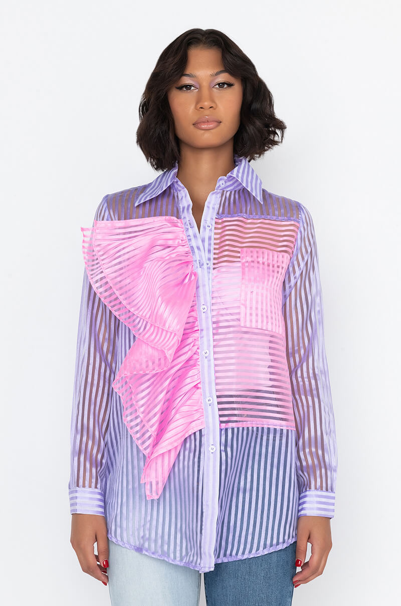 Side View Cotton Candy Long Sleeve Blouse