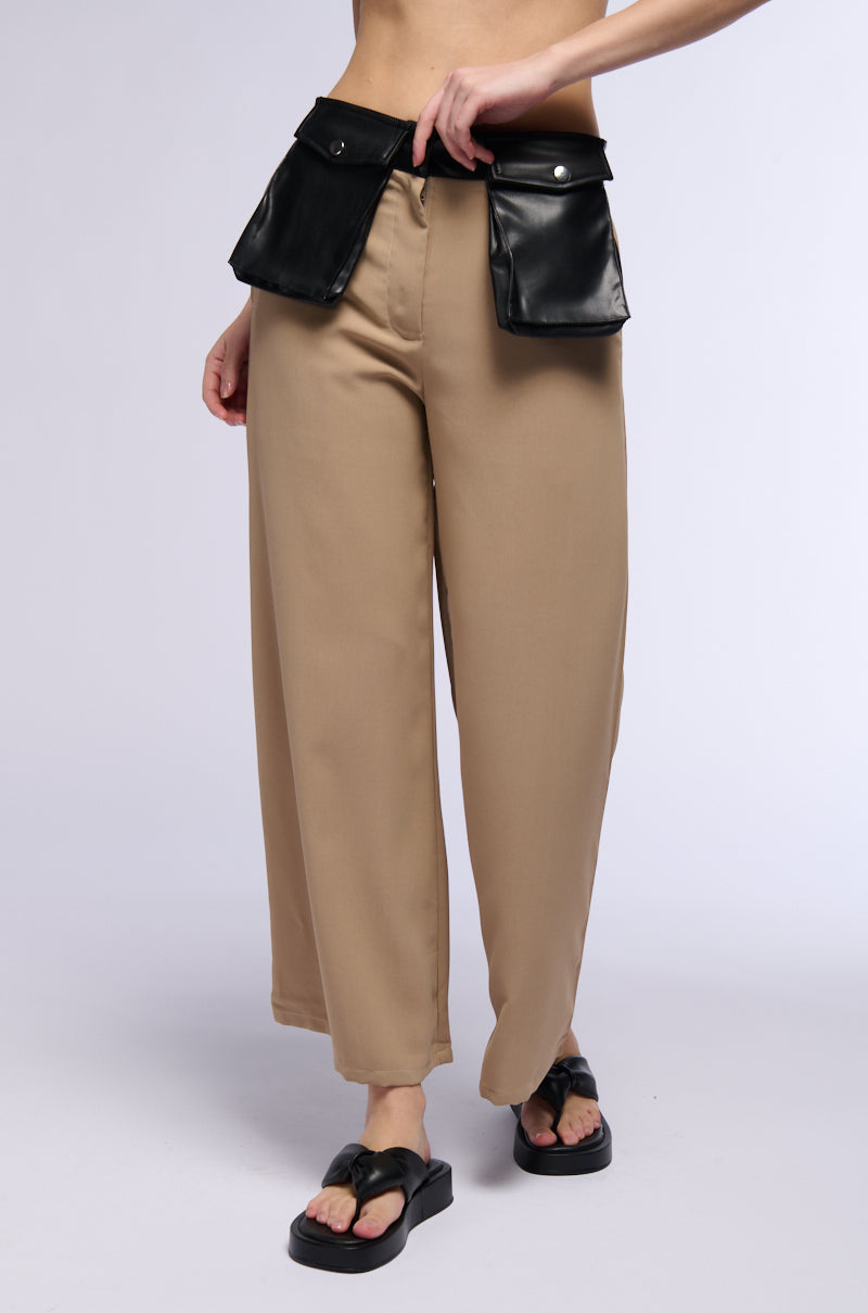 Front View Courtney Contrast Pu Pocket Trousers