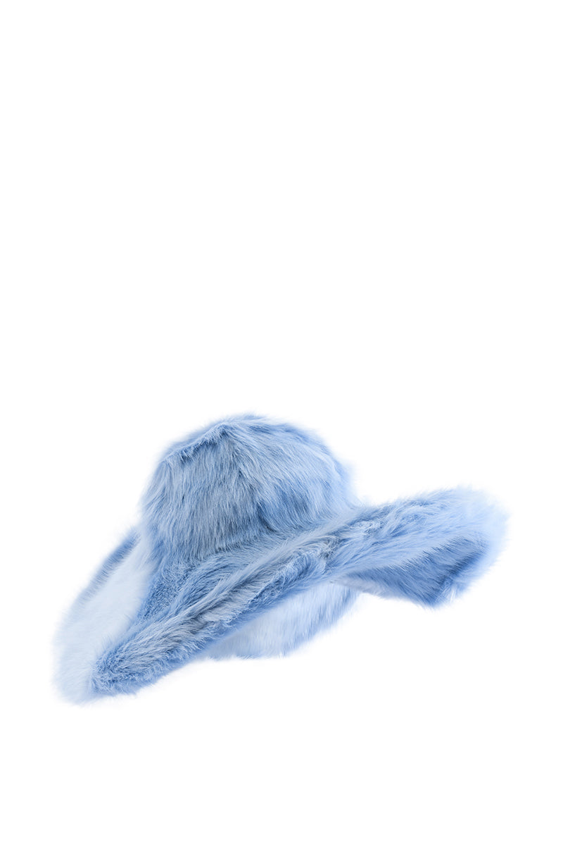 Back View Courtside Faux Fur Brim Hat With Denim Cap 6