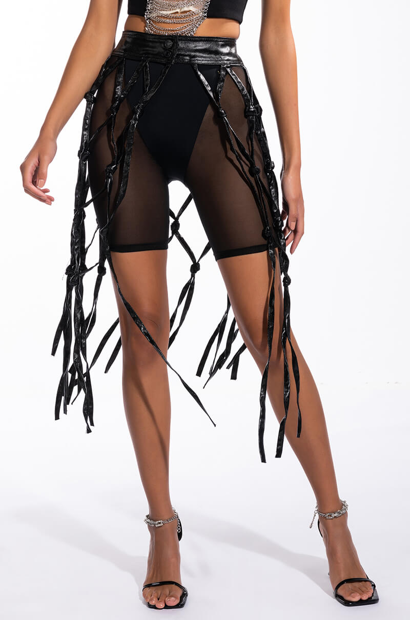 Front View Courtside Faux Leather Net Midi Skirt