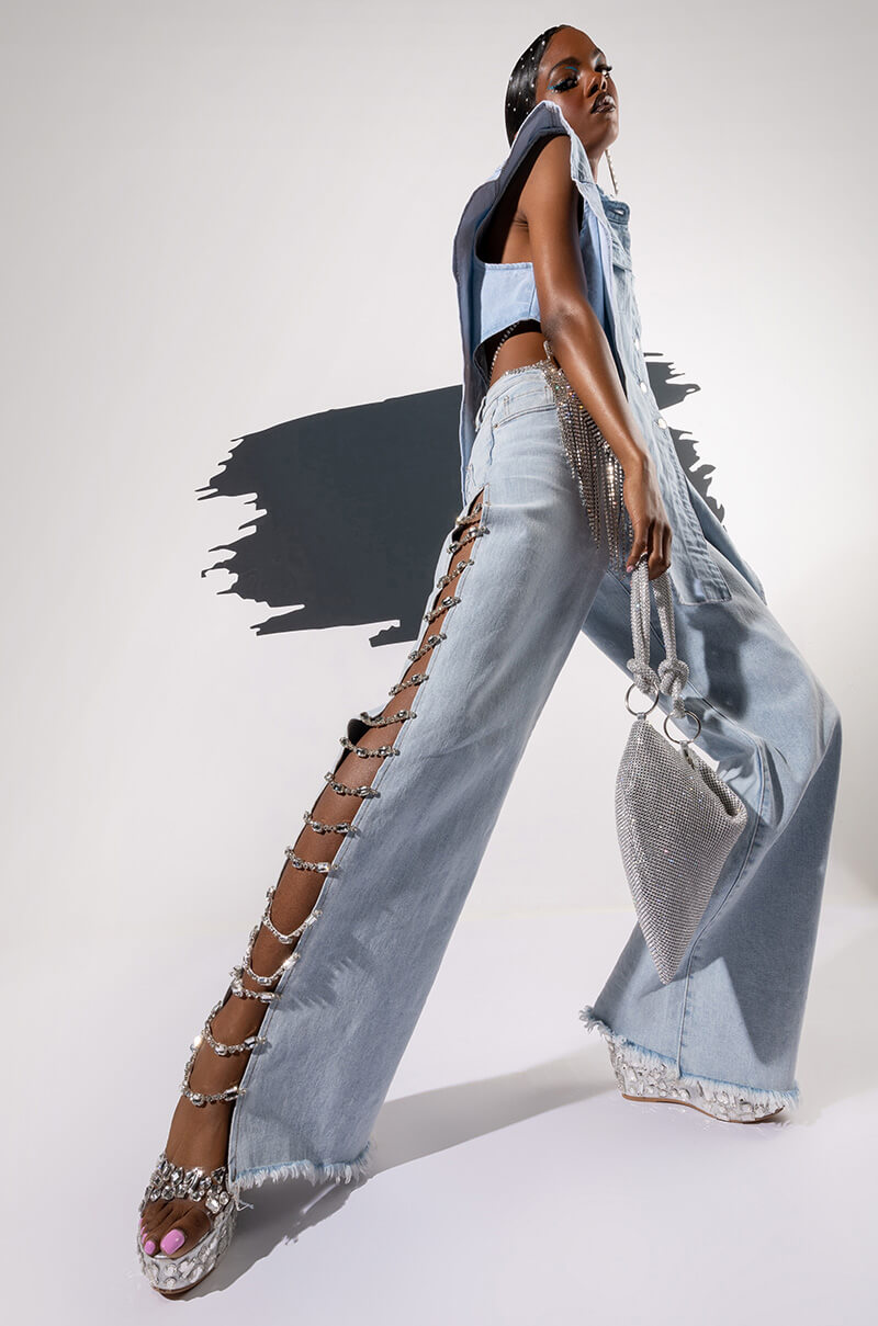 Detail View Covered In Diamonds Relaxed Jeans