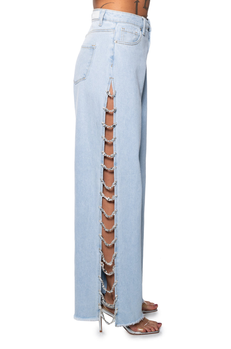 Detail View Covered In Diamonds Relaxed Jeans