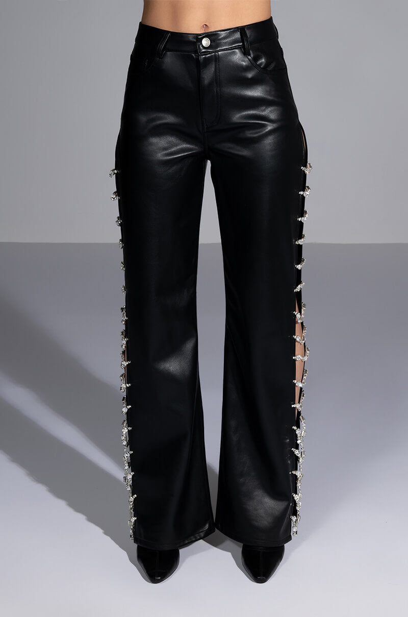 Extra View Covered In Ice Faux Leather Rhinestone Pant