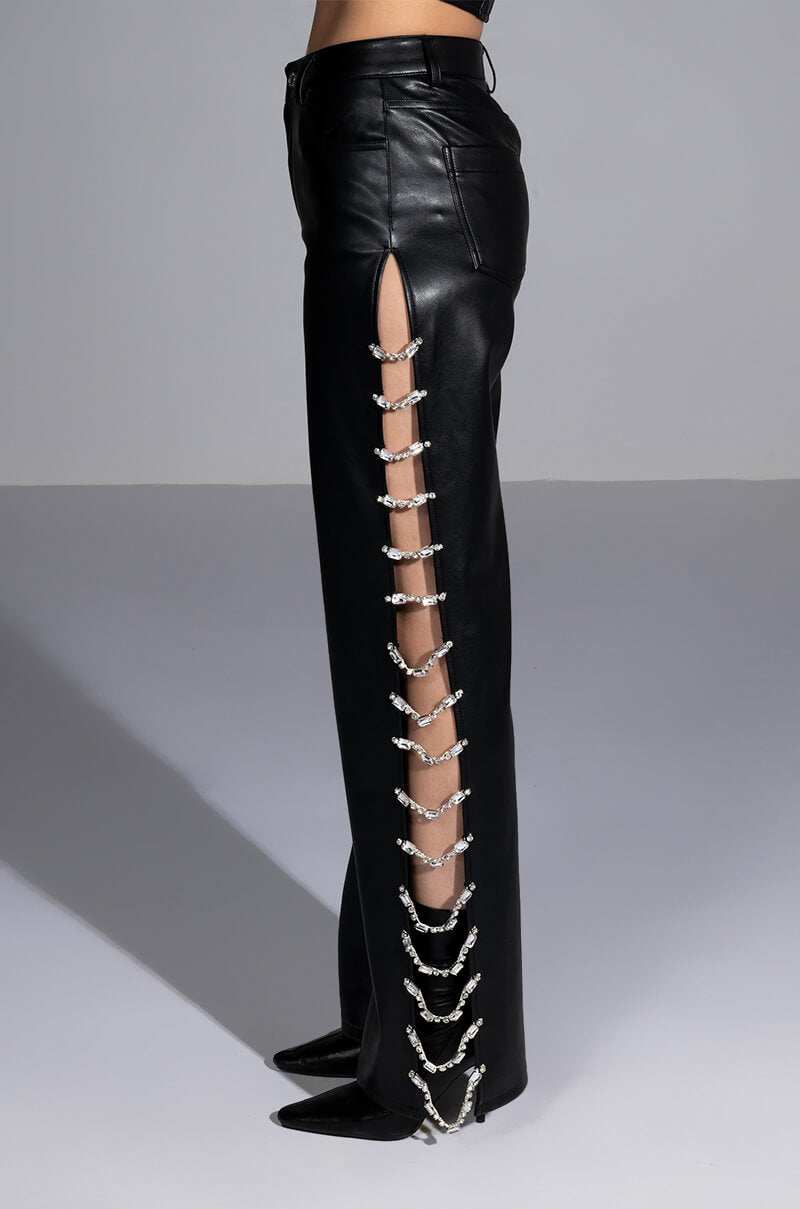 Extra View Covered In Ice Faux Leather Rhinestone Pant