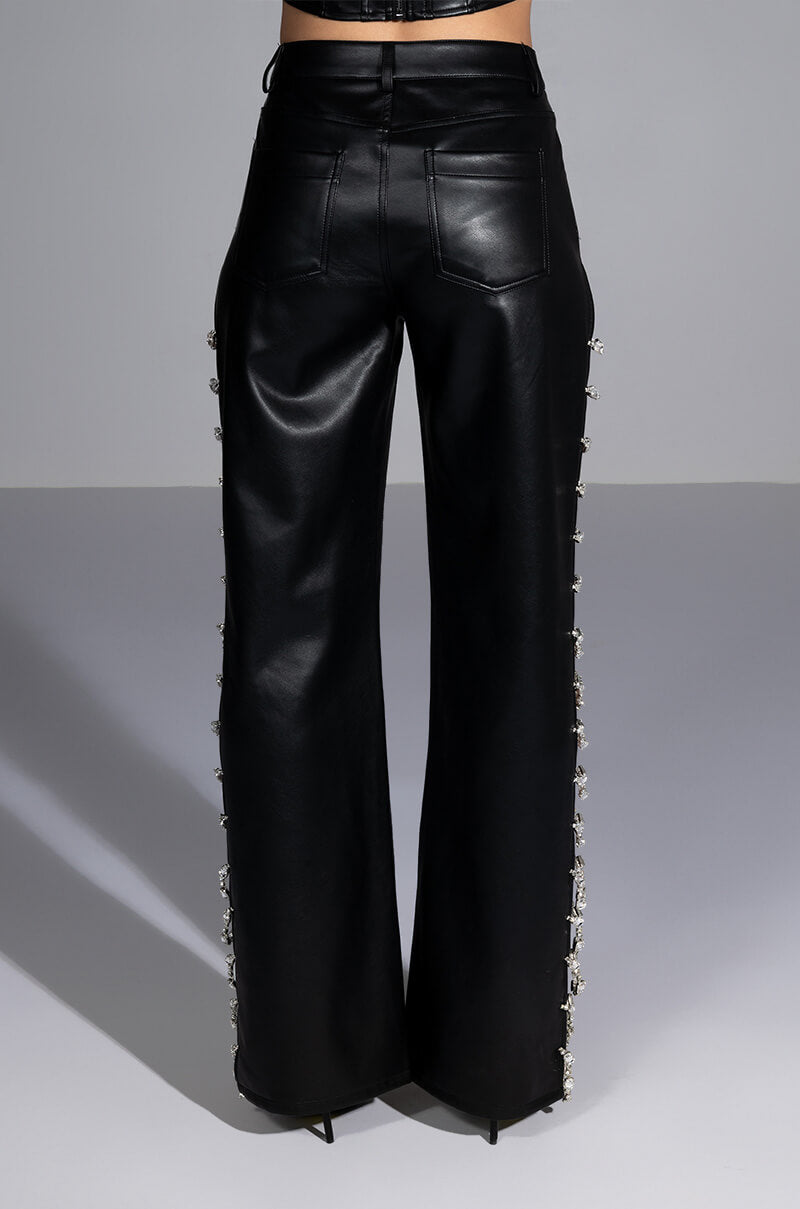 Extra View Covered In Ice Faux Leather Rhinestone Pant