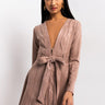 Front View Covet Faux Suede Trench Dress in Taupe