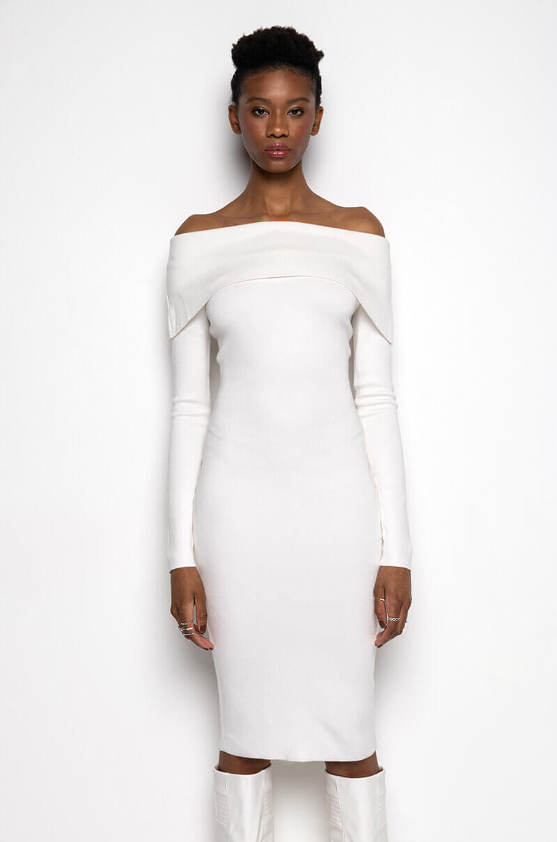COZY AF PLUSH OFF THE SHOULDER MIDI SWEATER DRESS IVORY AKIRA COZY AF PLUSH OFF THE SHOULDER MIDI SWEATER DRESS IVORY AKIRA