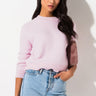 Front View Cozy And Chill Soft Crew Neck Sweater  in Baby Pink