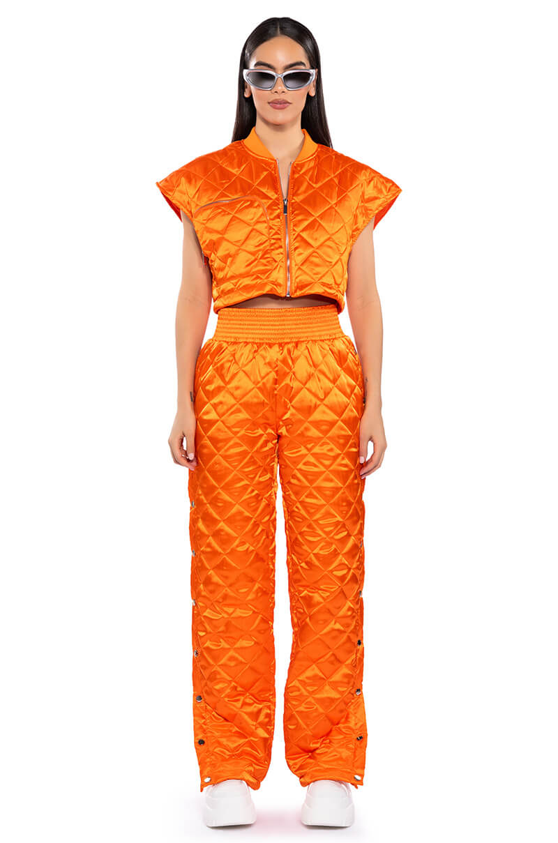 Back View Cozy Mode Quilted Satin Breakaway Jogger