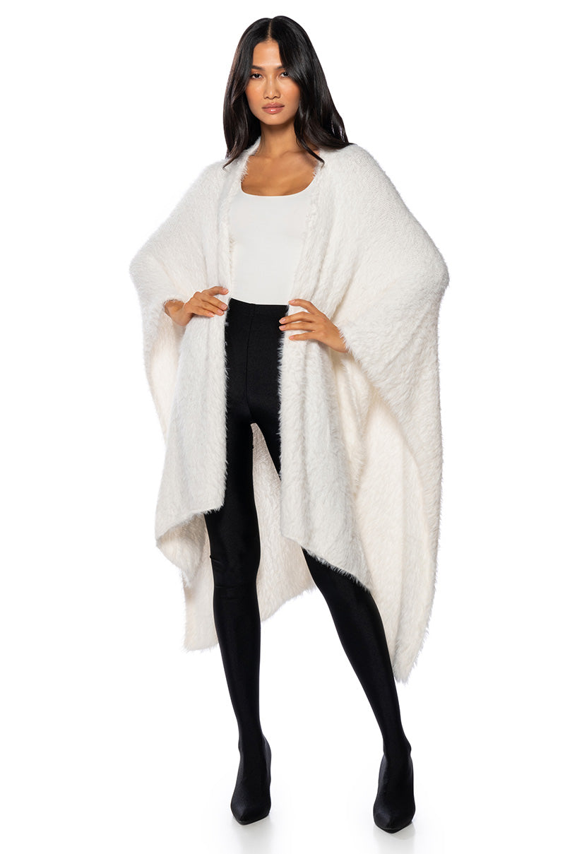 Front View Cozy Tape Knit Poncho