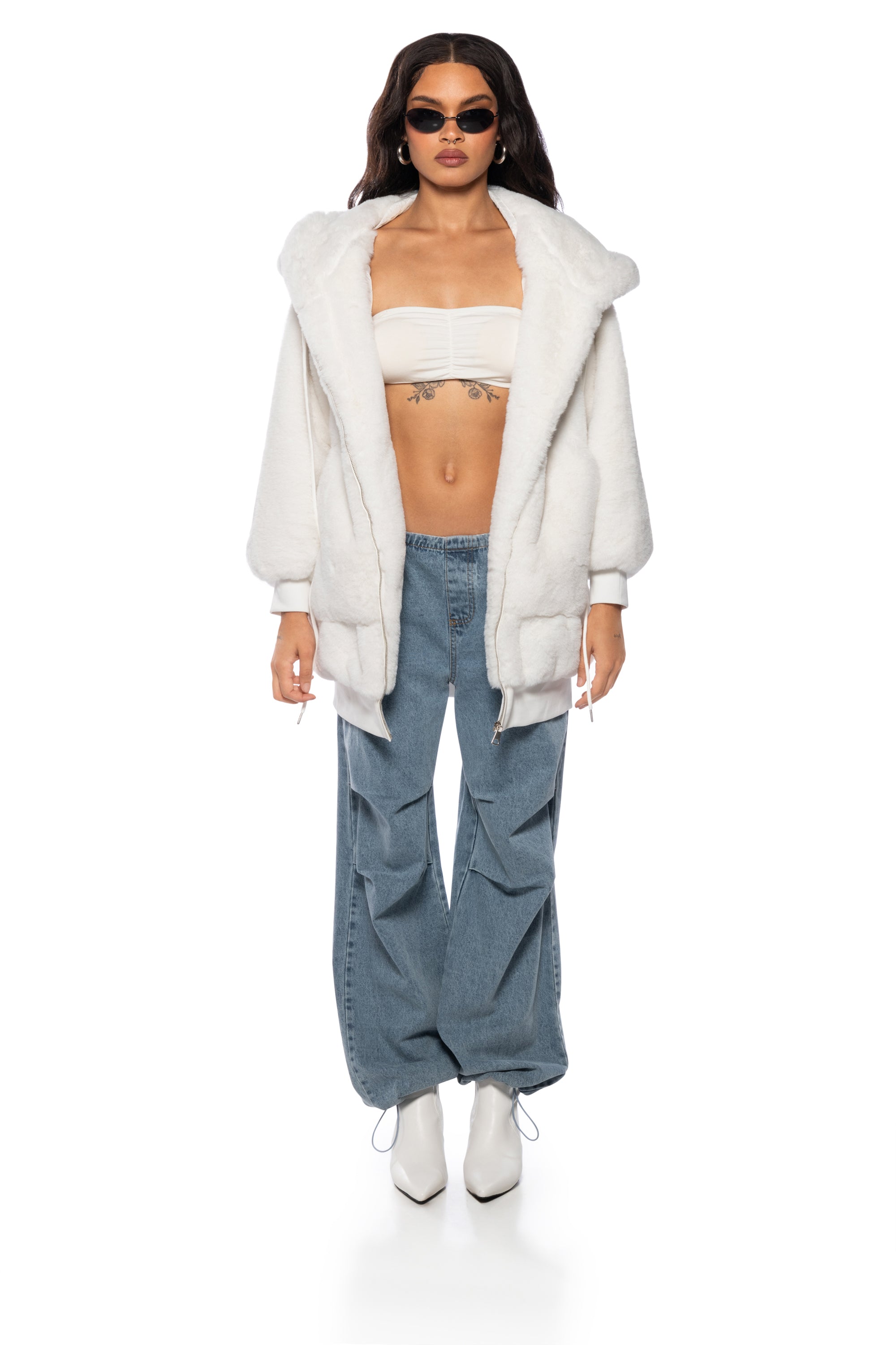 Extra View Cozy Up Faux Fur Boxy Longline Hoodie
