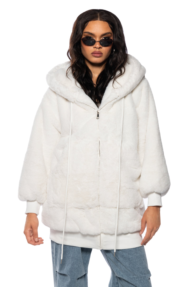 RZA LONG COMFY FAUX FUR HOODIE IN WHITE view 0
