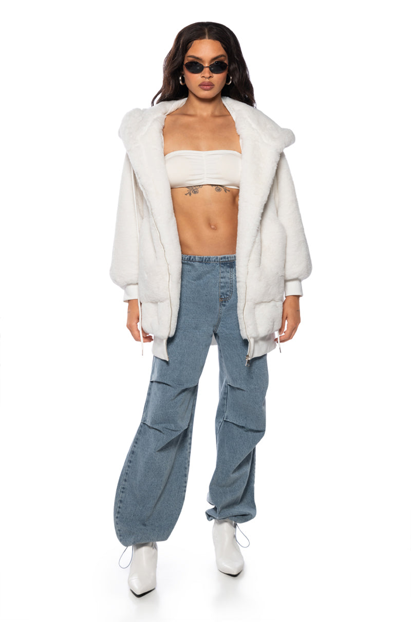 Extra View Cozy Up Faux Fur Boxy Longline Hoodie