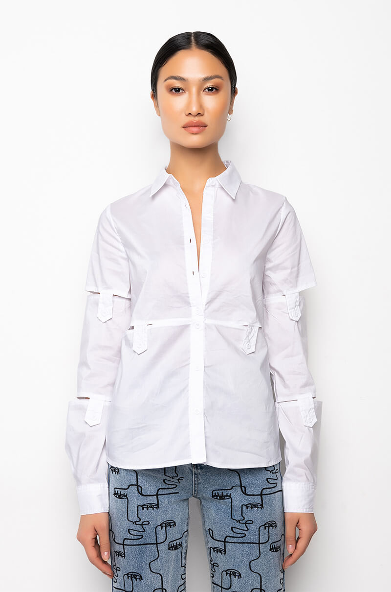 Extra View Crash Deconstructed Button Down Blouse