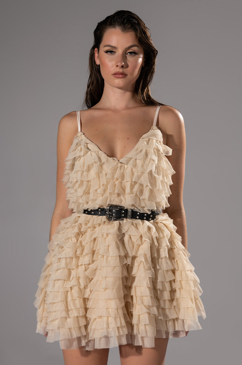 CRAZY FOR YOU BELTED TIERED TULLE MINI DRESS AKIRA CRAZY FOR YOU BELTED TIERED TULLE MINI DRESS AKIRA