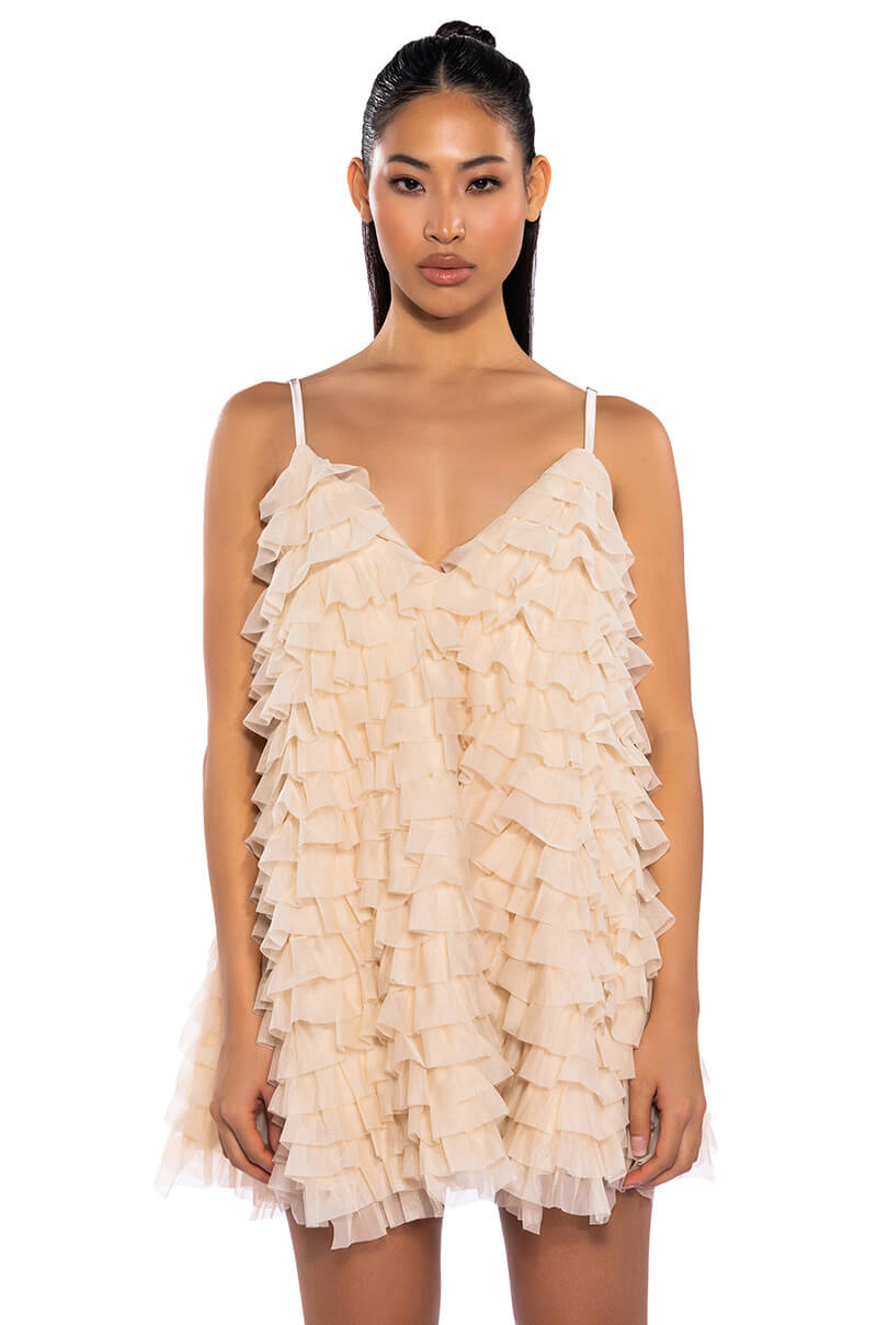 Front View Crazy For You Belted Tiered Tulle Mini Dress