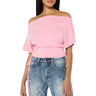 Front View Crazy In Love Short Sleeve Off The Shoulder Tshirt In Pink