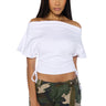 Front View Crazy In Love Short Sleeve Off The Shoulder Tshirt In White