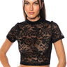 Front View Cristina Short Sleeve Lace T Shirt In Black