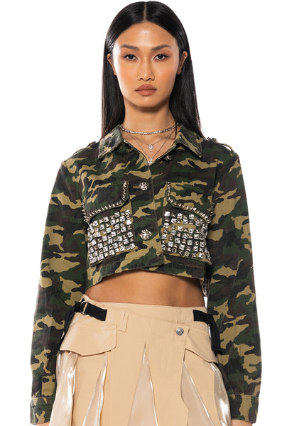 ジャケット AVANDRESS Camouflage Crop Jacket CAMO Cropped Authentic Military Issued Woodland Camo Jacket